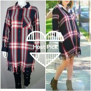 ZARA plaid fringe collared shirt dress